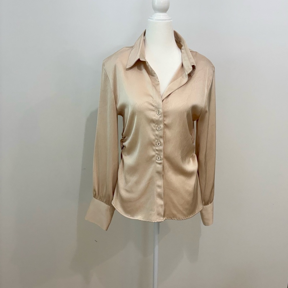 Zara Beige Satin Button-Front Shirt